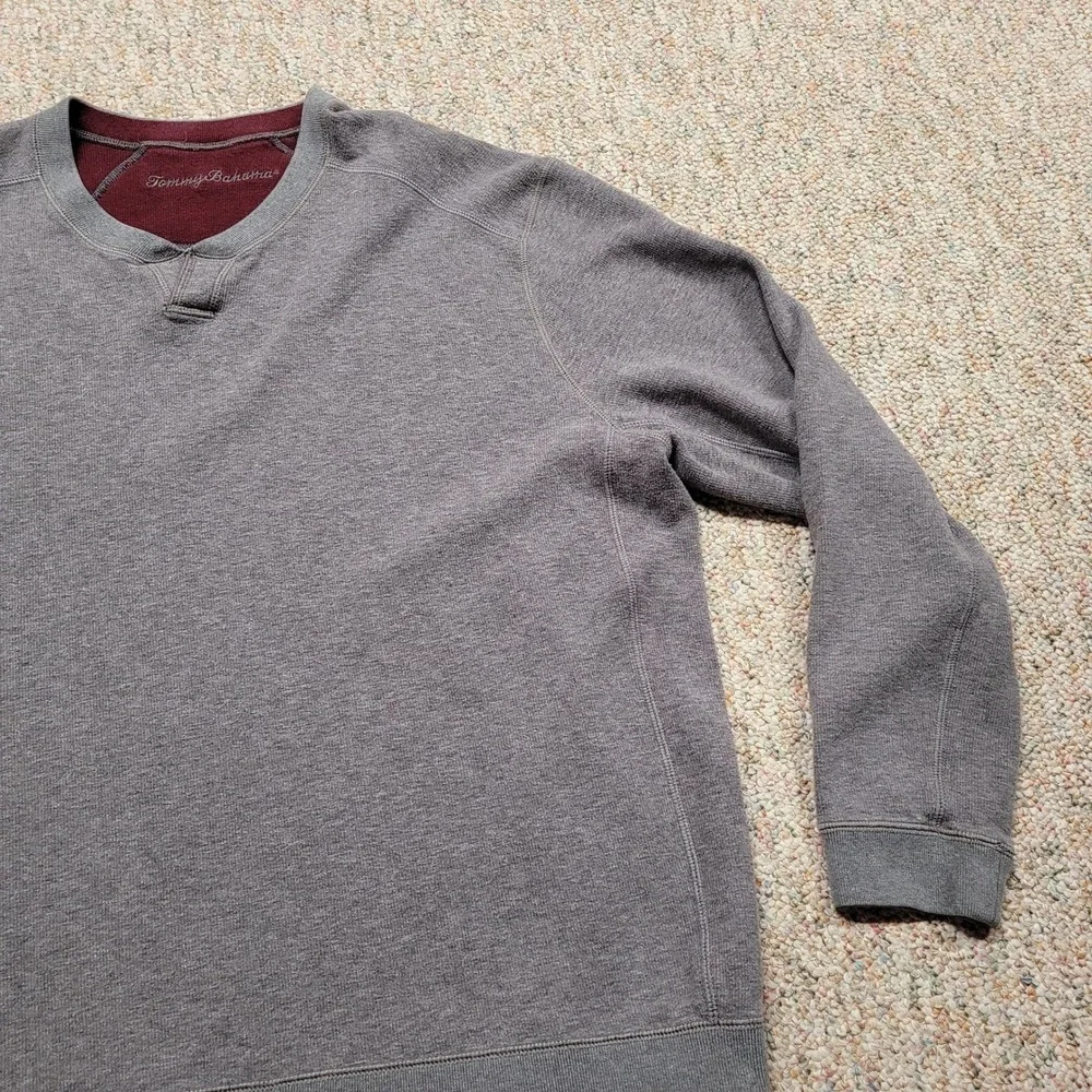 Tommy Bahama Sweatshirt Mens XL Grey Reversible Split Neck Pullover Knit Sweater